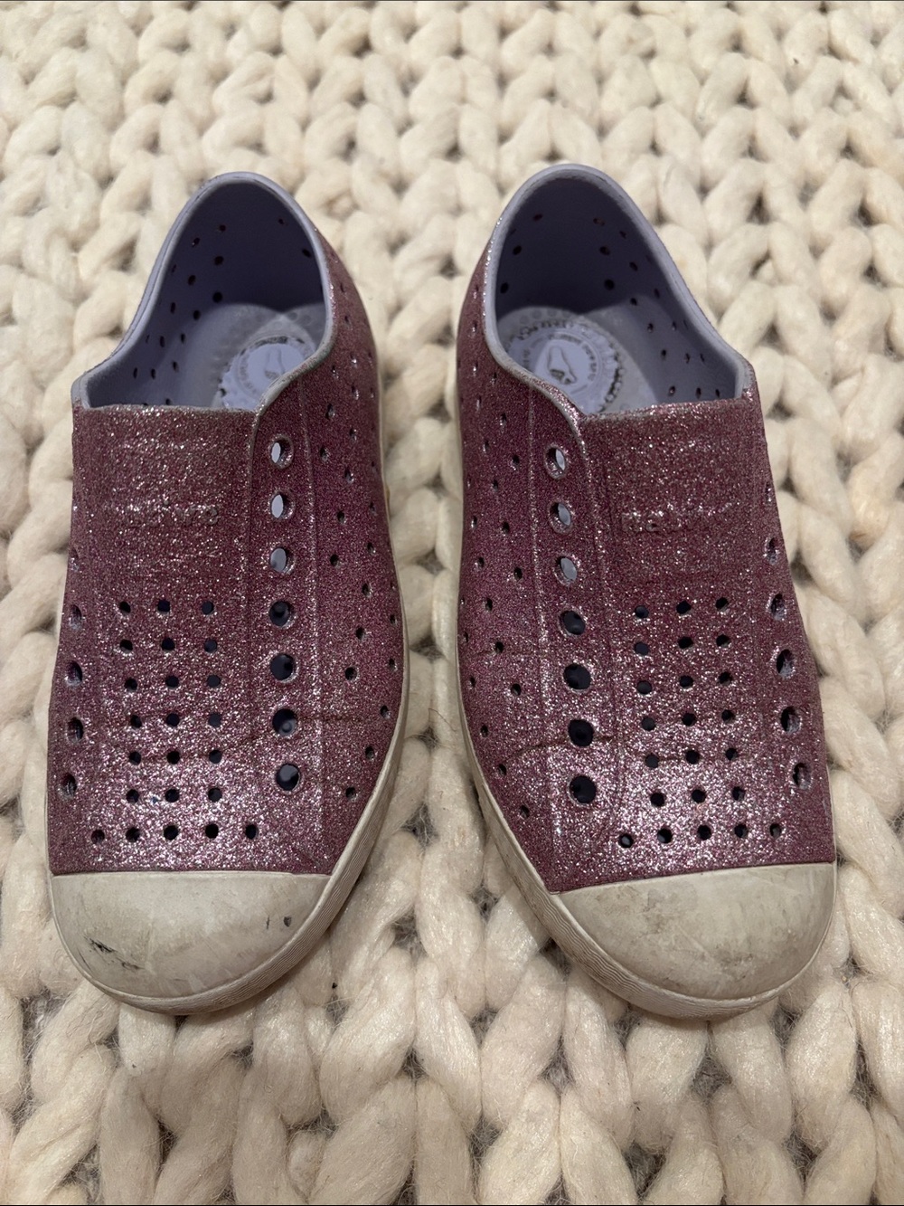 Native Shoes Kids Glitter Slip-On Sneakers in Rose Gold